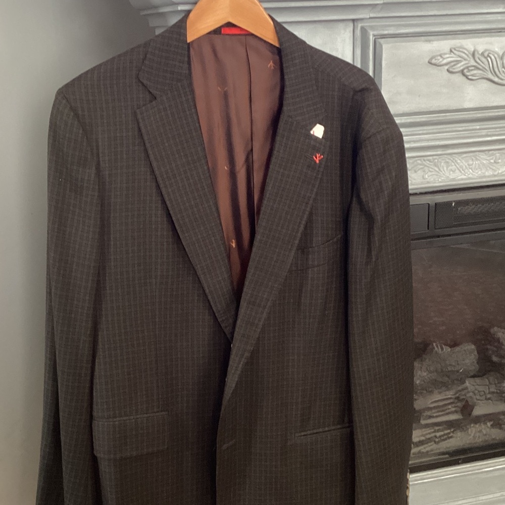Isaia Brown Pinstripe Sport Coat. 46R